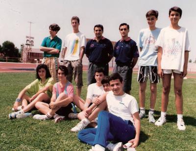 Grupo de loperanos que participaron en la "Operación Altura" del Club Baloncesto Andújar Temporada 1989-90.  Pedro José Alcalá, Juan Luis Criado, Marga Pantoja y María Luisa Pedrosa.