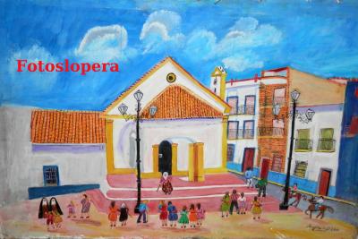 Paseo vespertino por el pasado de las Calles y Plazas de Lopera. Hoy por calle Humilladero y los aledaños de la Ermita del Cristo Chico de la mano de un cuadro naïf de nuestra entrañable artista nonagenaria (97 años) Ángela Uceda Díaz.