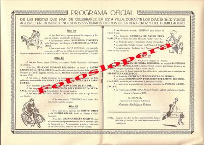 Programa Oficial de la Feria de los Cristos de hace 60 años. Lopera del 25 al 28 de Agosto de 1956.  Alcalde y Presidente de la Comisión de Festejos Antonio Rodríguez Latorre.