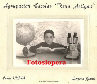El alumno de la Agrupación Escolar "Tena Artigas" Raimundo Bueno Sanz. Lopera. Curso Escolar 1963-64