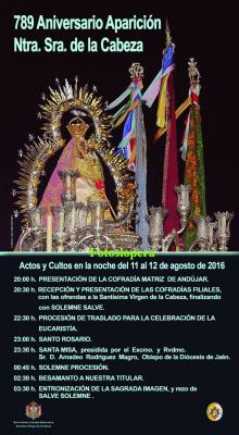 La Cofradía de la Virgen de la Cabeza de Lopera participará en la noche del 11 al 12 de Agosto en los Actos y Cultos con motivo del 789 Aniversario de la Aparición de la Virgen de la Cabeza.