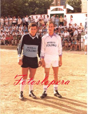 Los jugadores de la A. D. Lopera Juan Cantero Criado y Rafael Melero Morales. Estadio Santo Cristo 17-8-1986